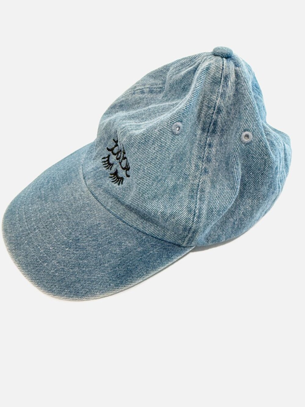 Babe Eyelashes Slideback Denim Hat Blue OSFA Cotton Embroidered Newhattan - Picture 7 of 8